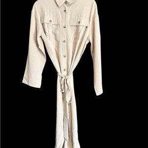 Beige Button-Up Dress maternity